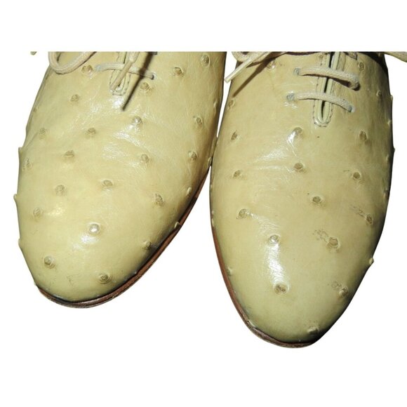 MORESCHI Of Italy Genuine Ostrich Brass Boot Tan Oxford Loafers Dress Shoes - Picture 3 of 9